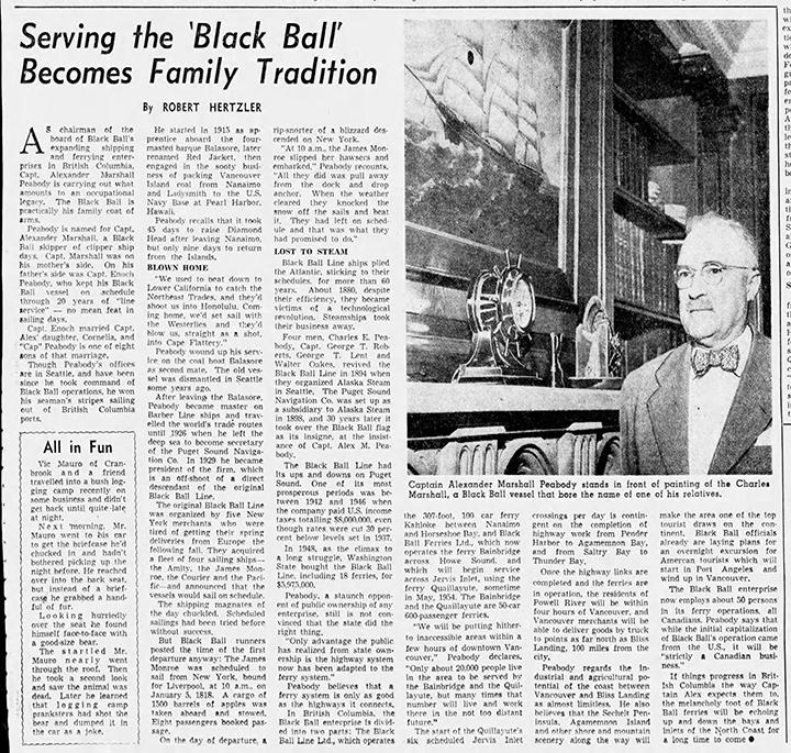 newspaper item from Nov 7 1953 Vancouver Sun